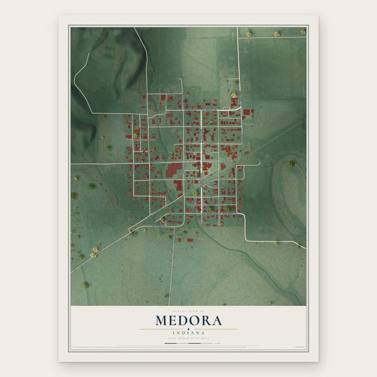 Medora, Indiana map print, the full design