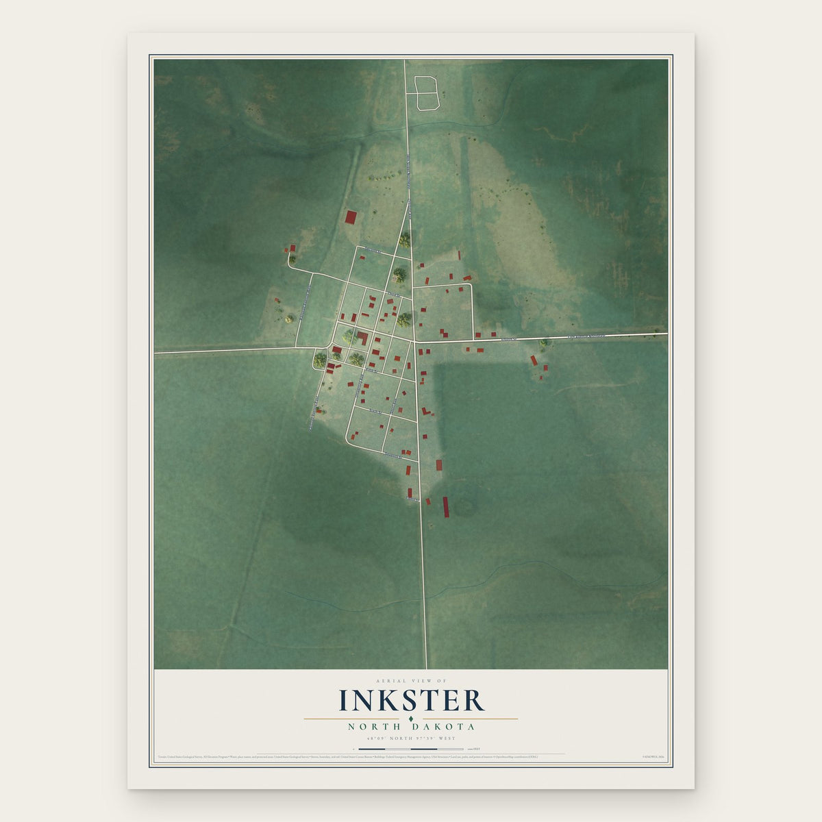Inkster, North Dakota map print, the full design