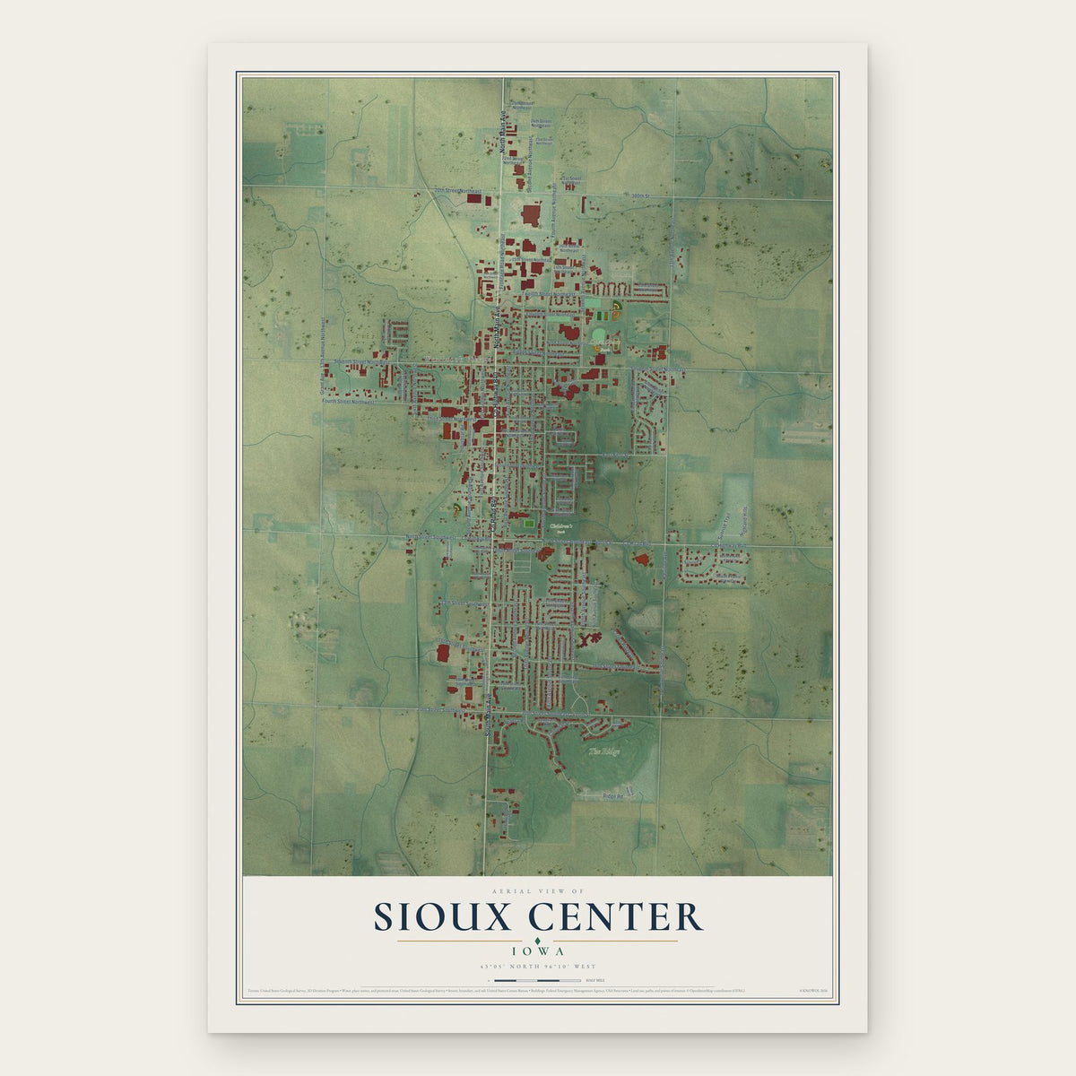 Sioux Center, Iowa map print, the full design