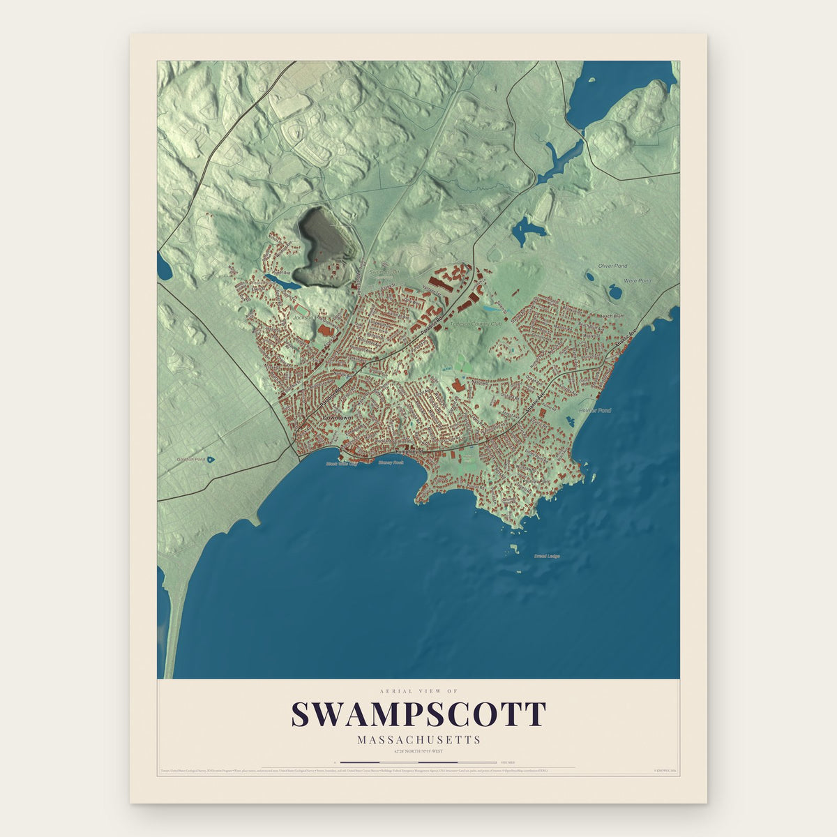 Swampscott, Massachusetts map print, the full design