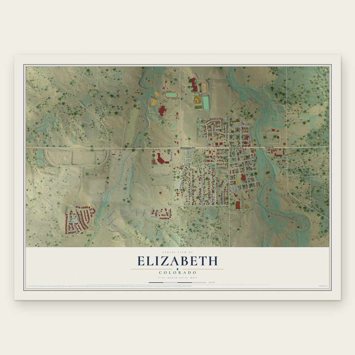 Elizabeth, Colorado map print, the full design