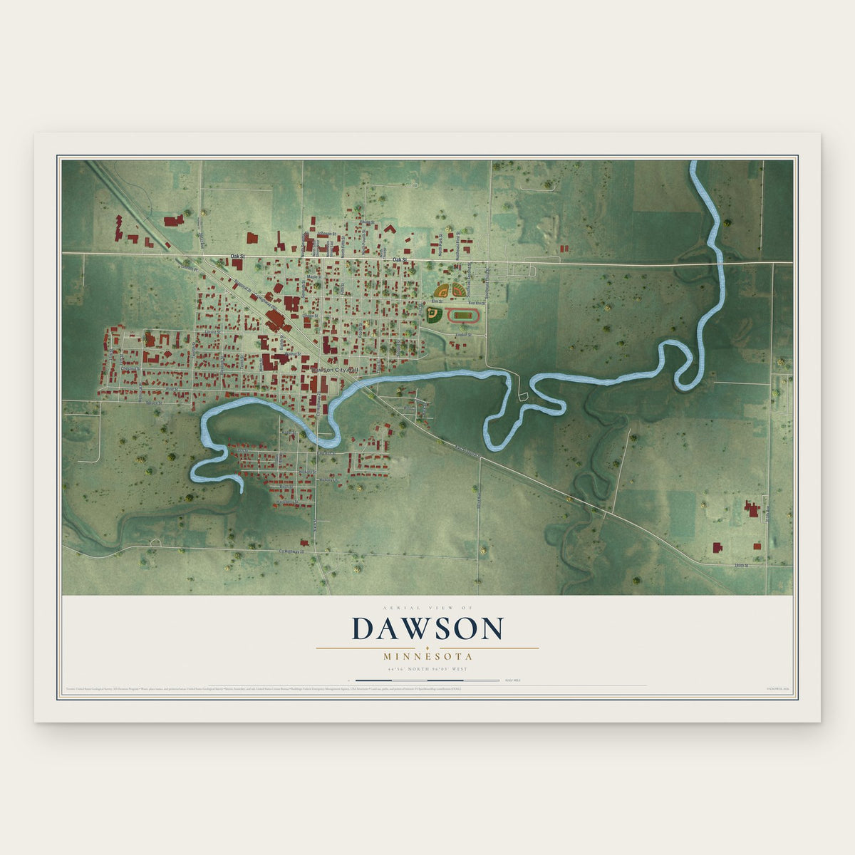 Dawson, Minnesota map print, the full design