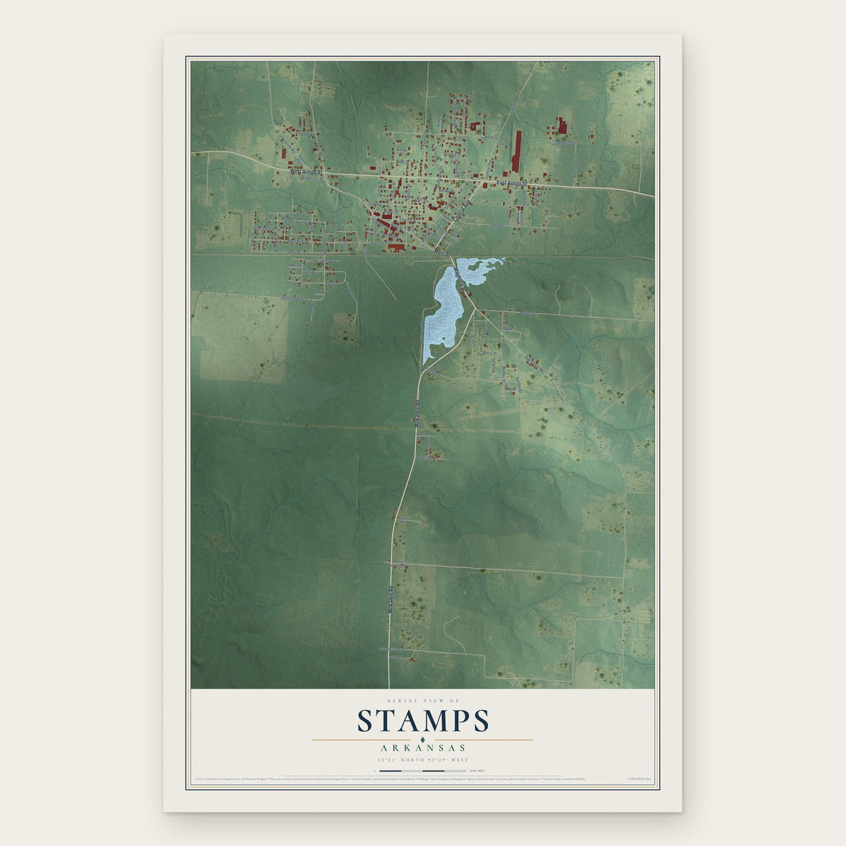 Stamps, Arkansas map print, the full design