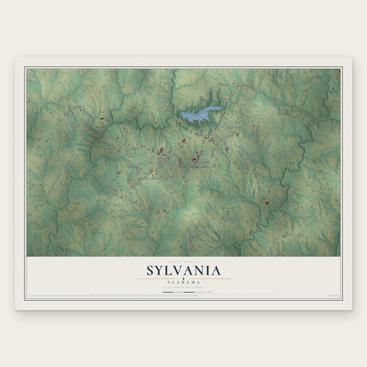 Sylvania, Alabama map print, the full design