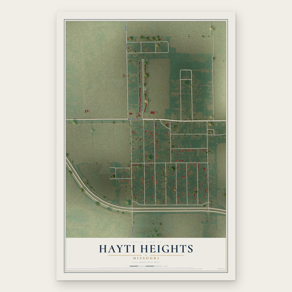 Hayti Heights, Missouri map print, the full design