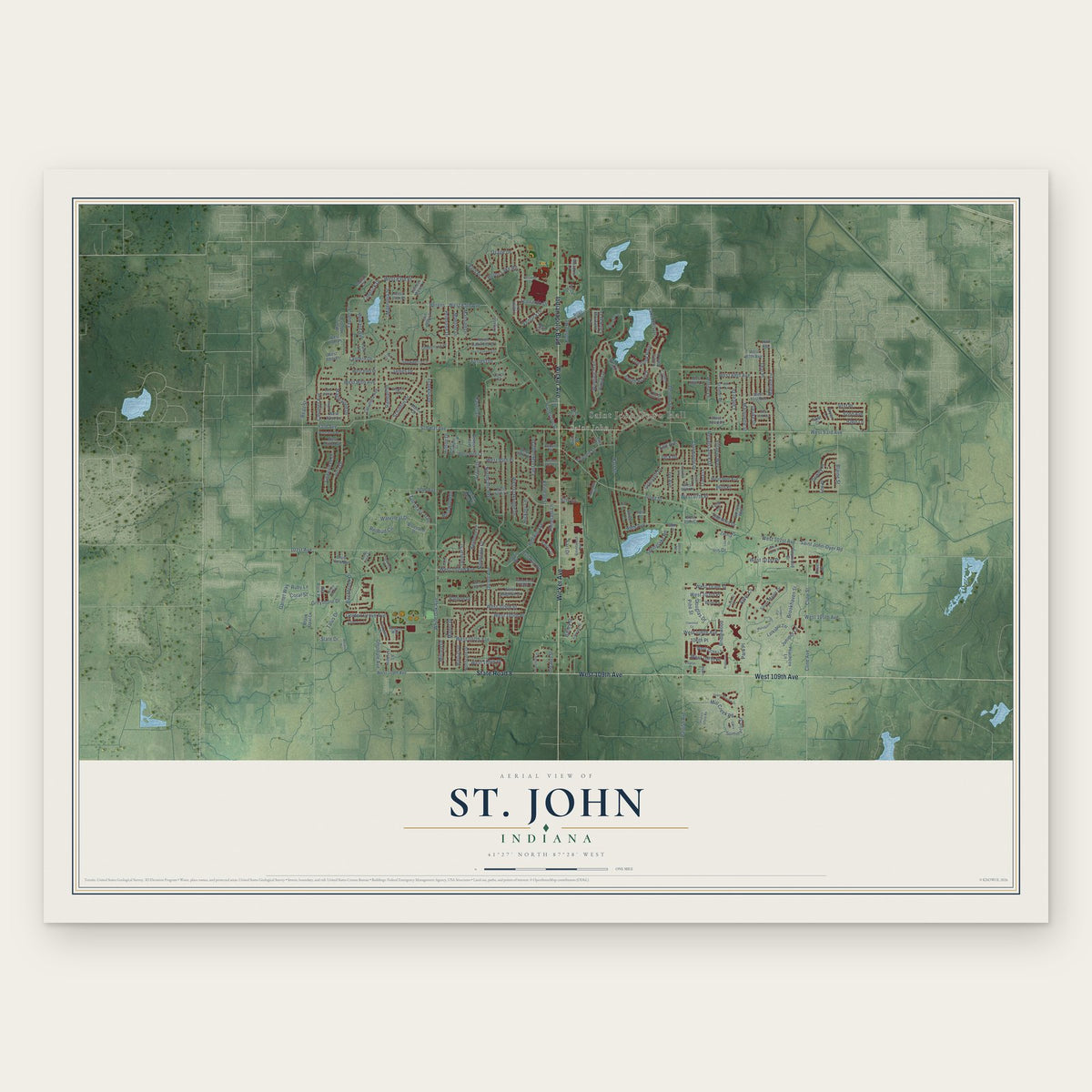 St. John, Indiana map print, the full design