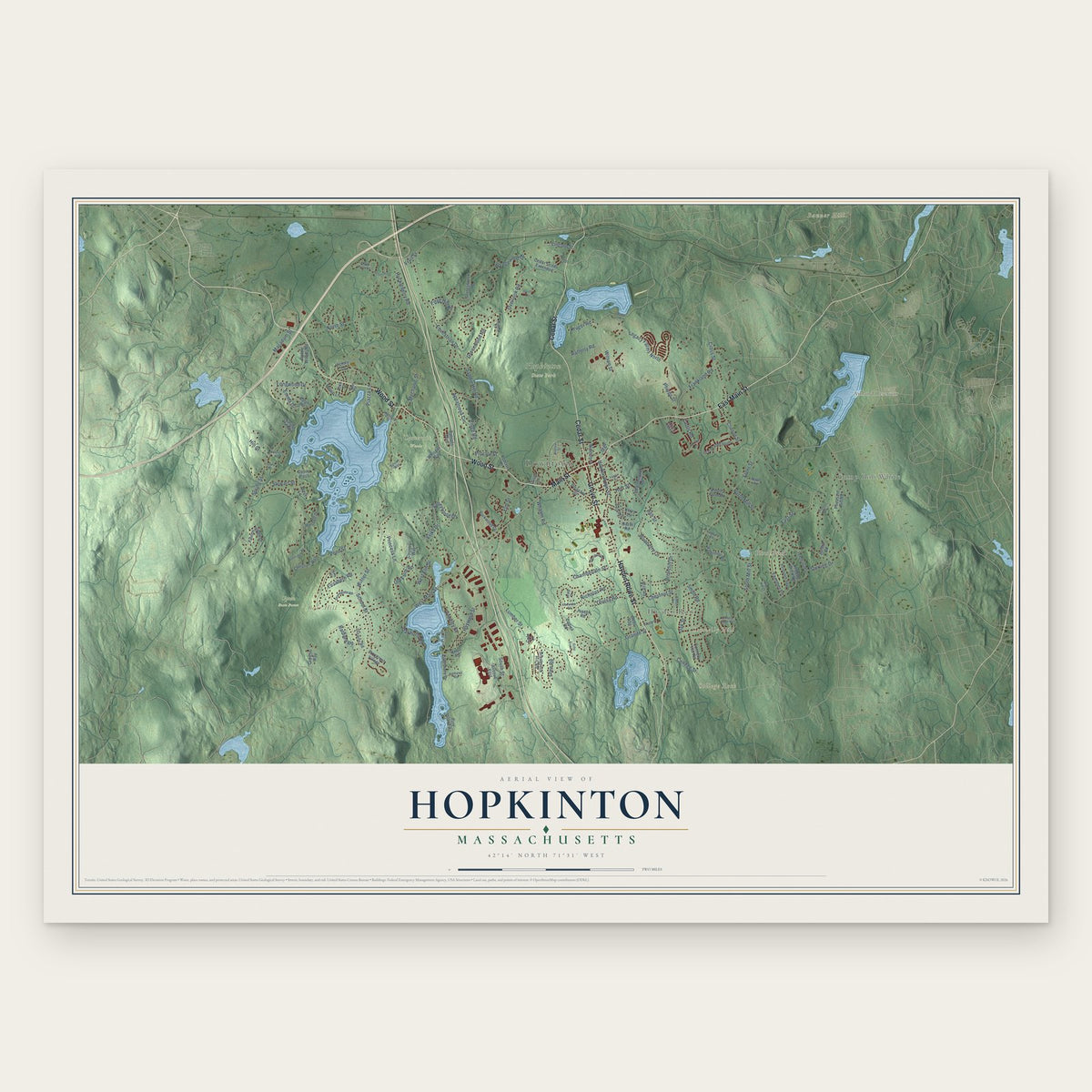 Hopkinton, Massachusetts map print, the full design