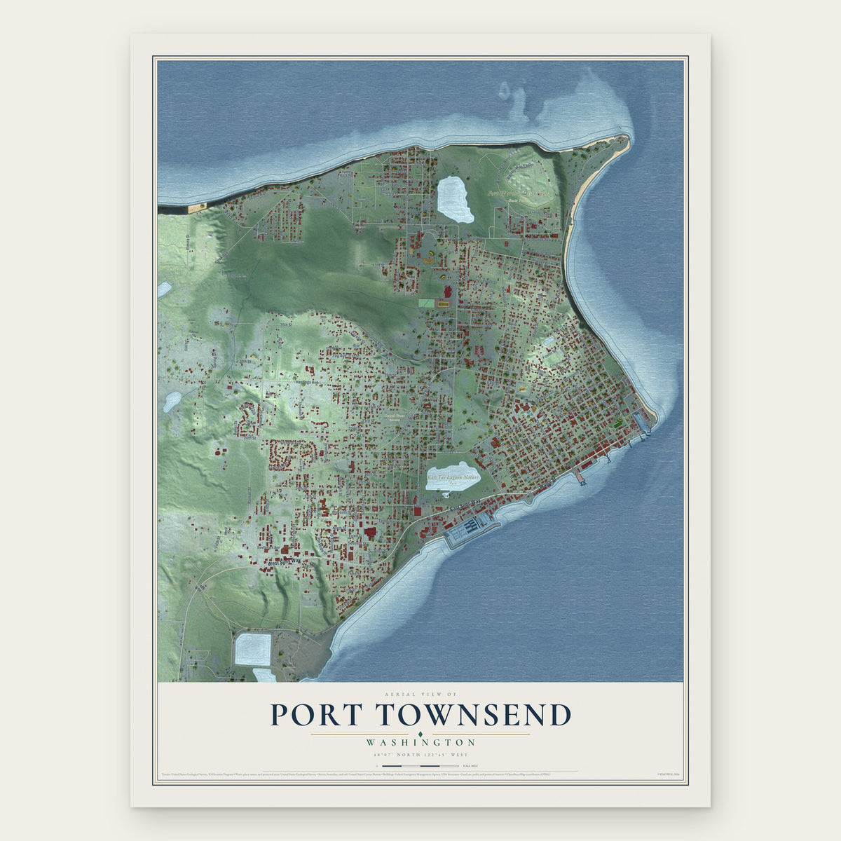 Port Townsend, Washington map print, the full design