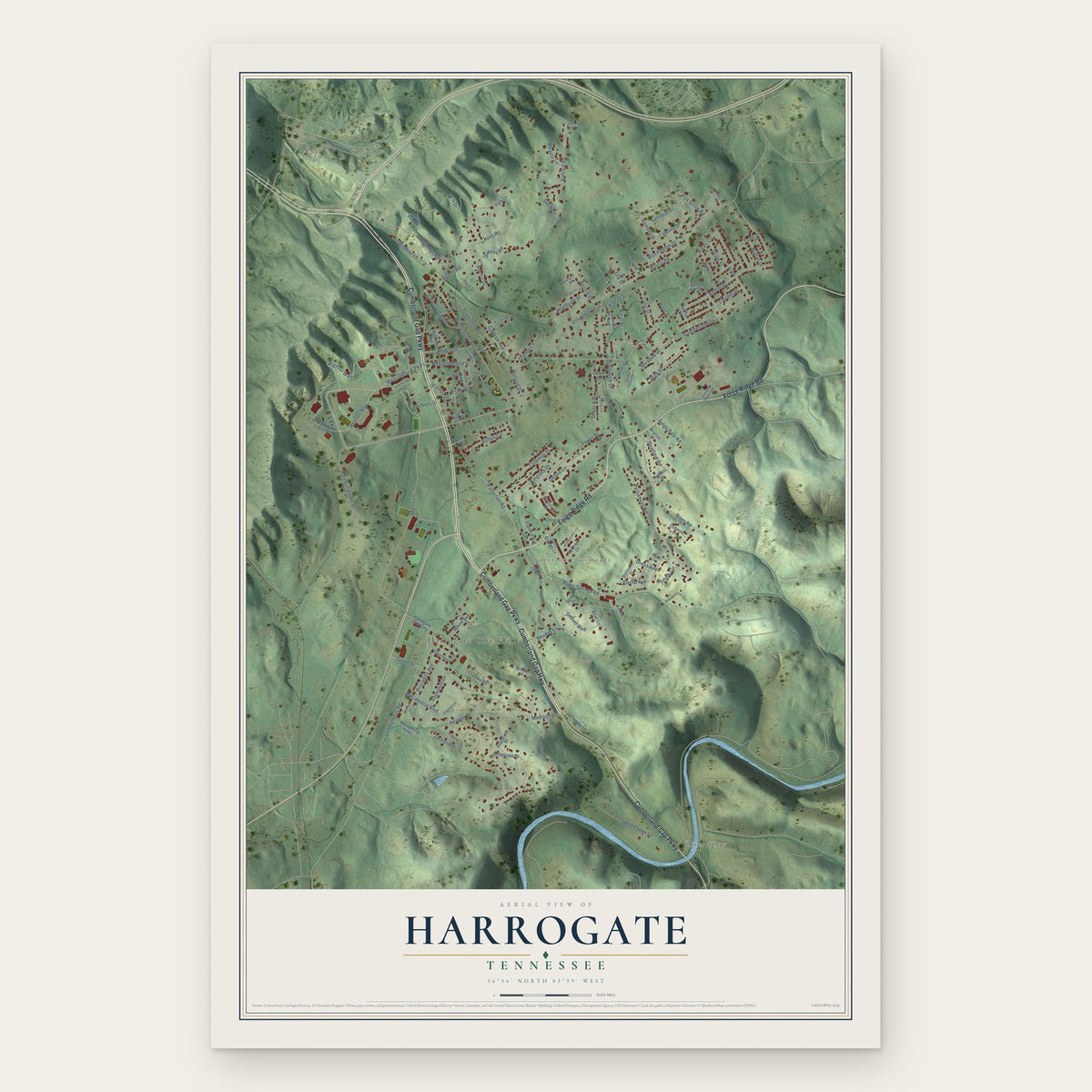 Harrogate, Tennessee map print, the full design