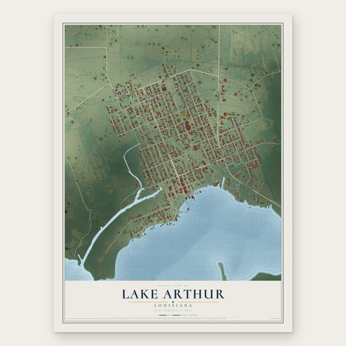 Lake Arthur, Louisiana map print, the full design
