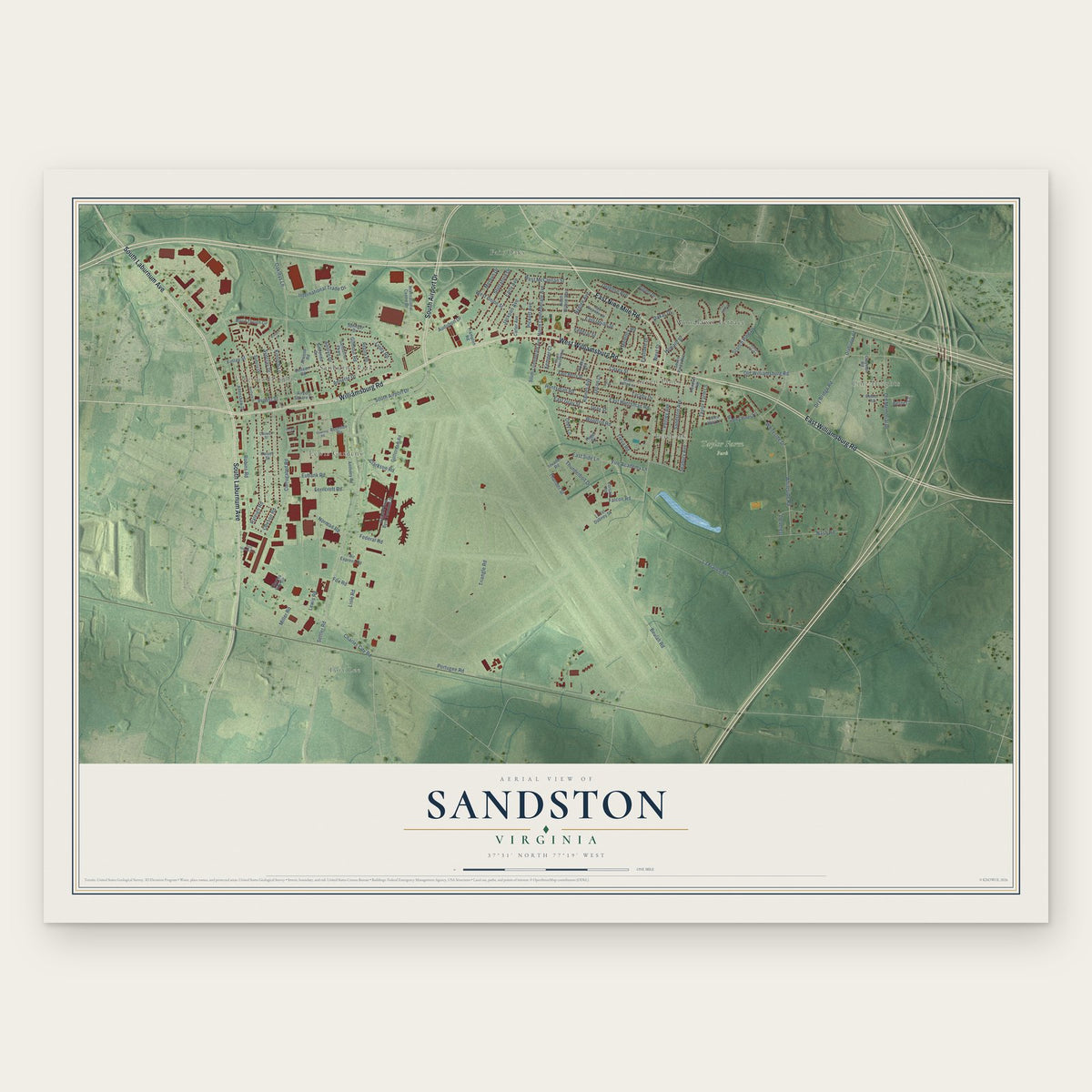 Sandston, Virginia map print, the full design