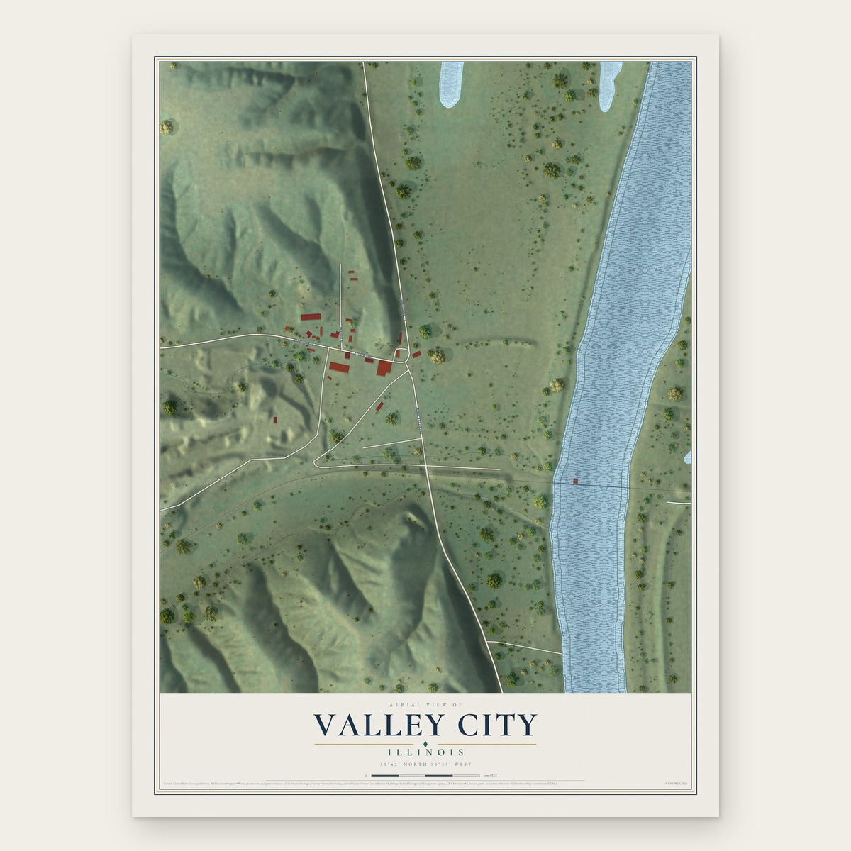 Valley City, Illinois map print, the full design
