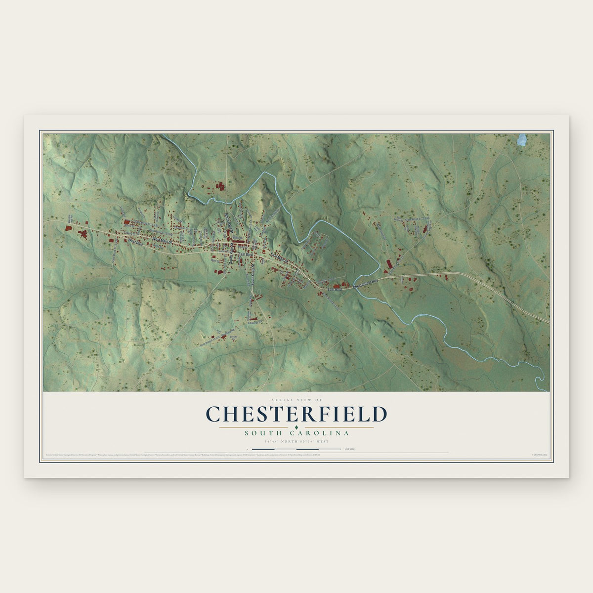 Chesterfield, South Carolina map print, the full design