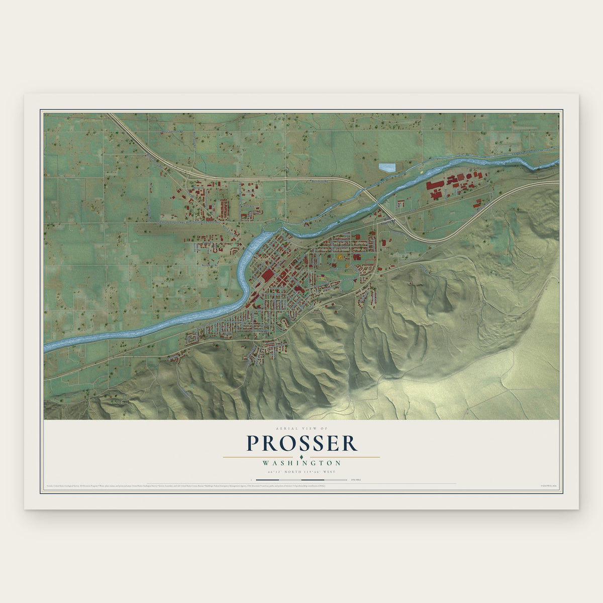 Prosser, Washington map print, the full design