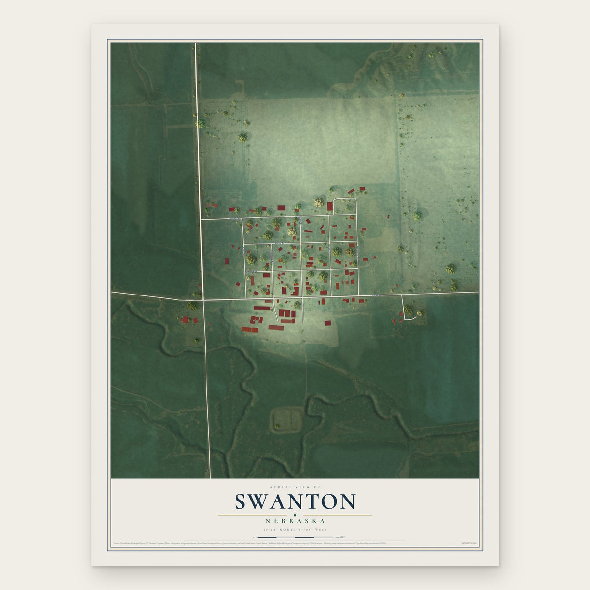Swanton, Nebraska map print, the full design