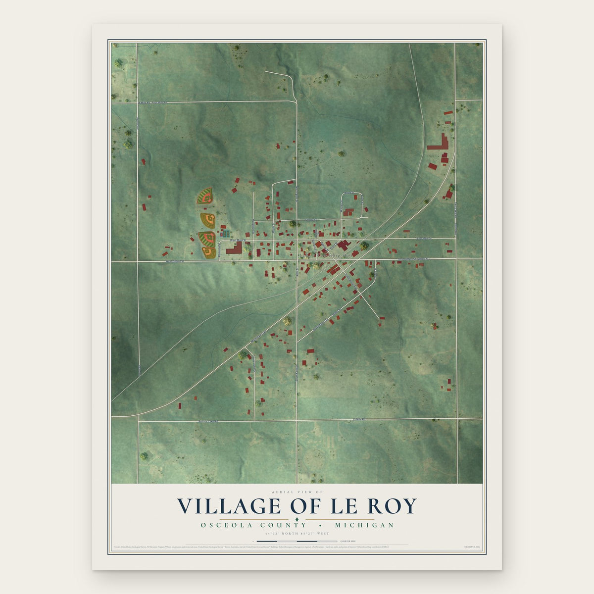 Le Roy, Michigan map print, the full design