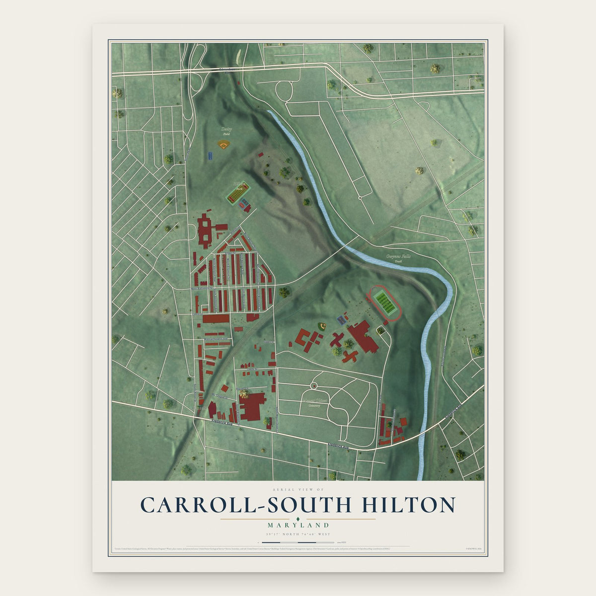 Carroll-South Hilton, Maryland map print, the full design