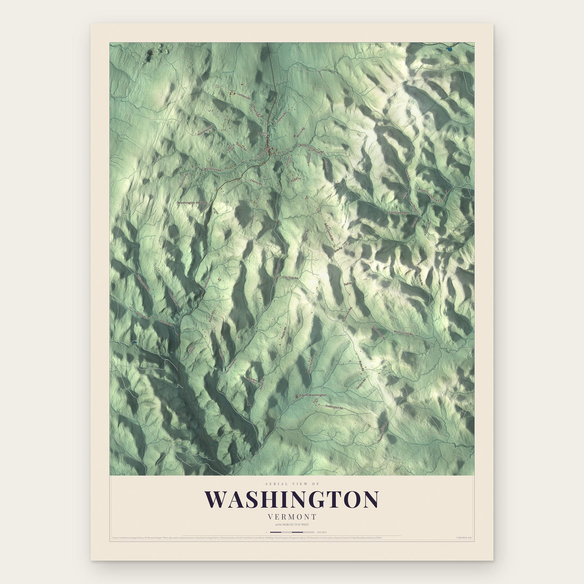 Washington, Vermont map print, the full design