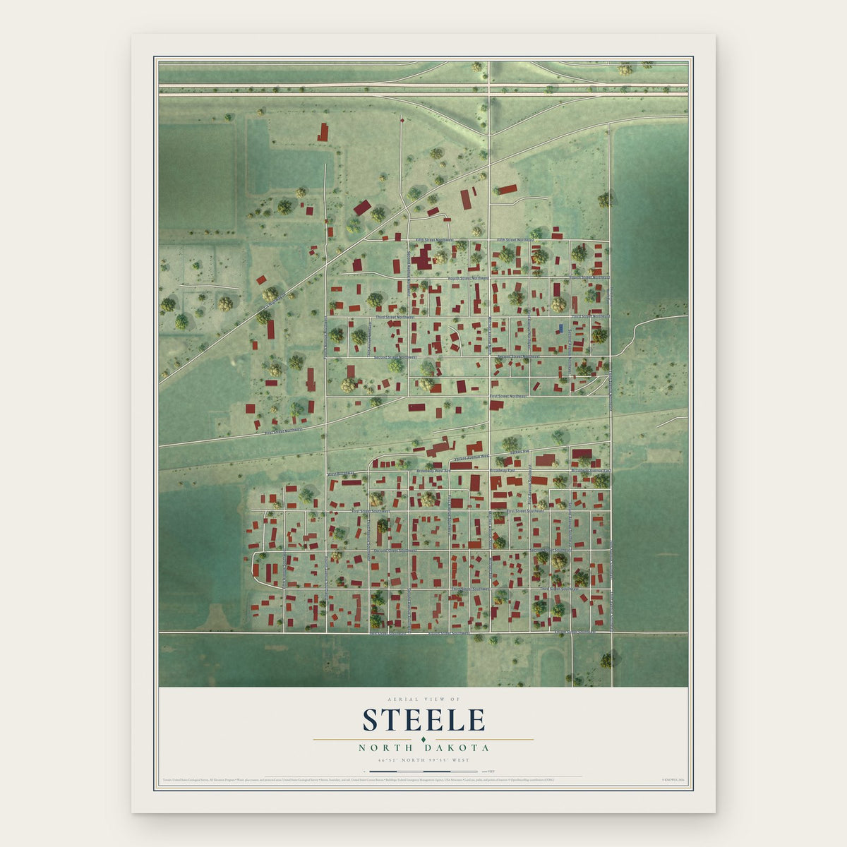 Steele, North Dakota map print, the full design