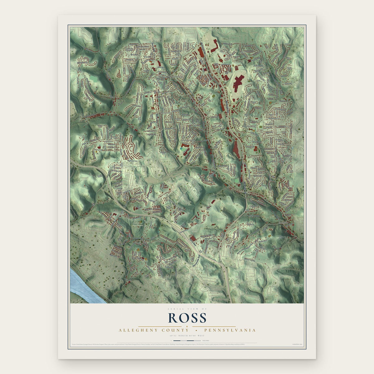 Ross, Allegheny County, Pennsylvania map print, the full design