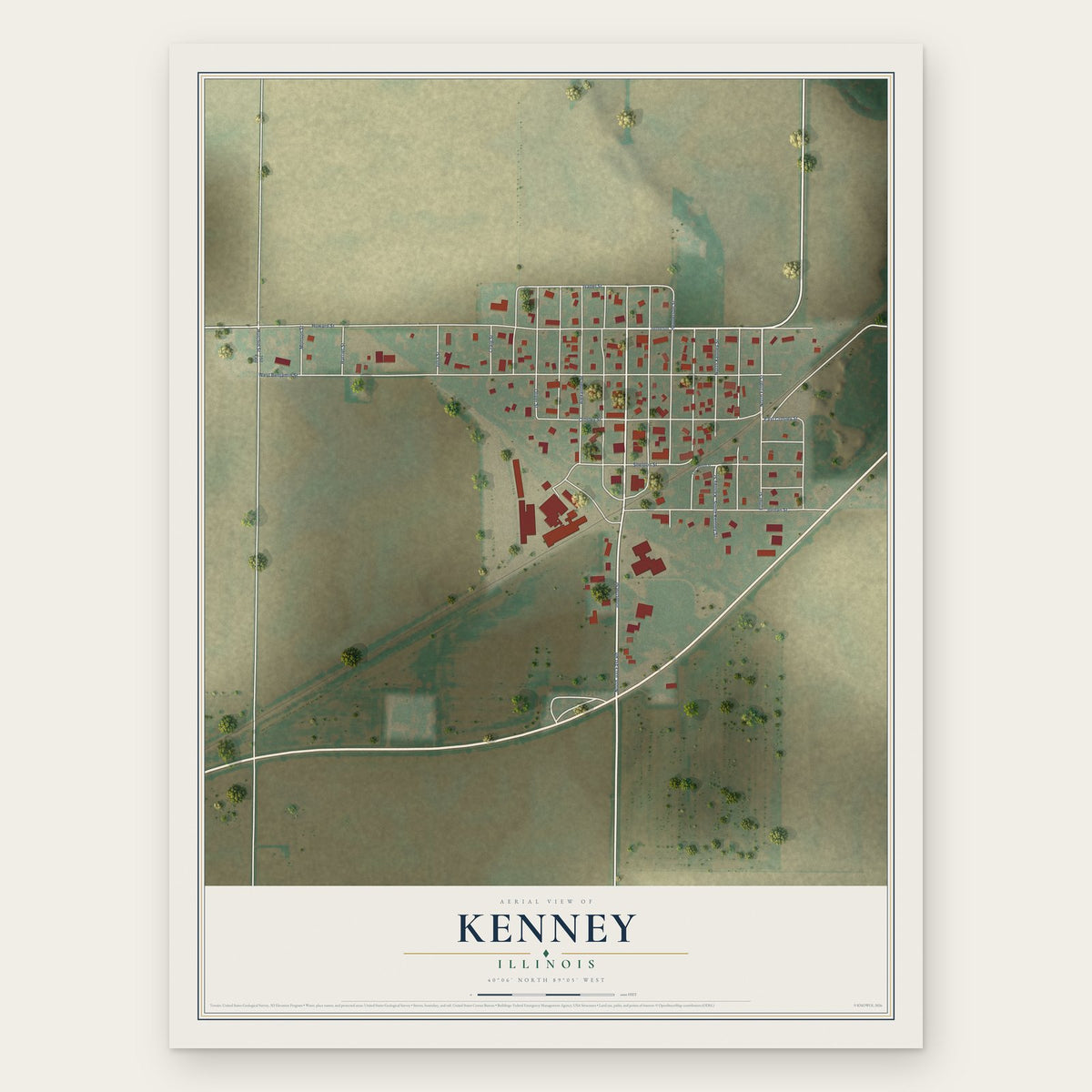 Kenney, Illinois map print, the full design
