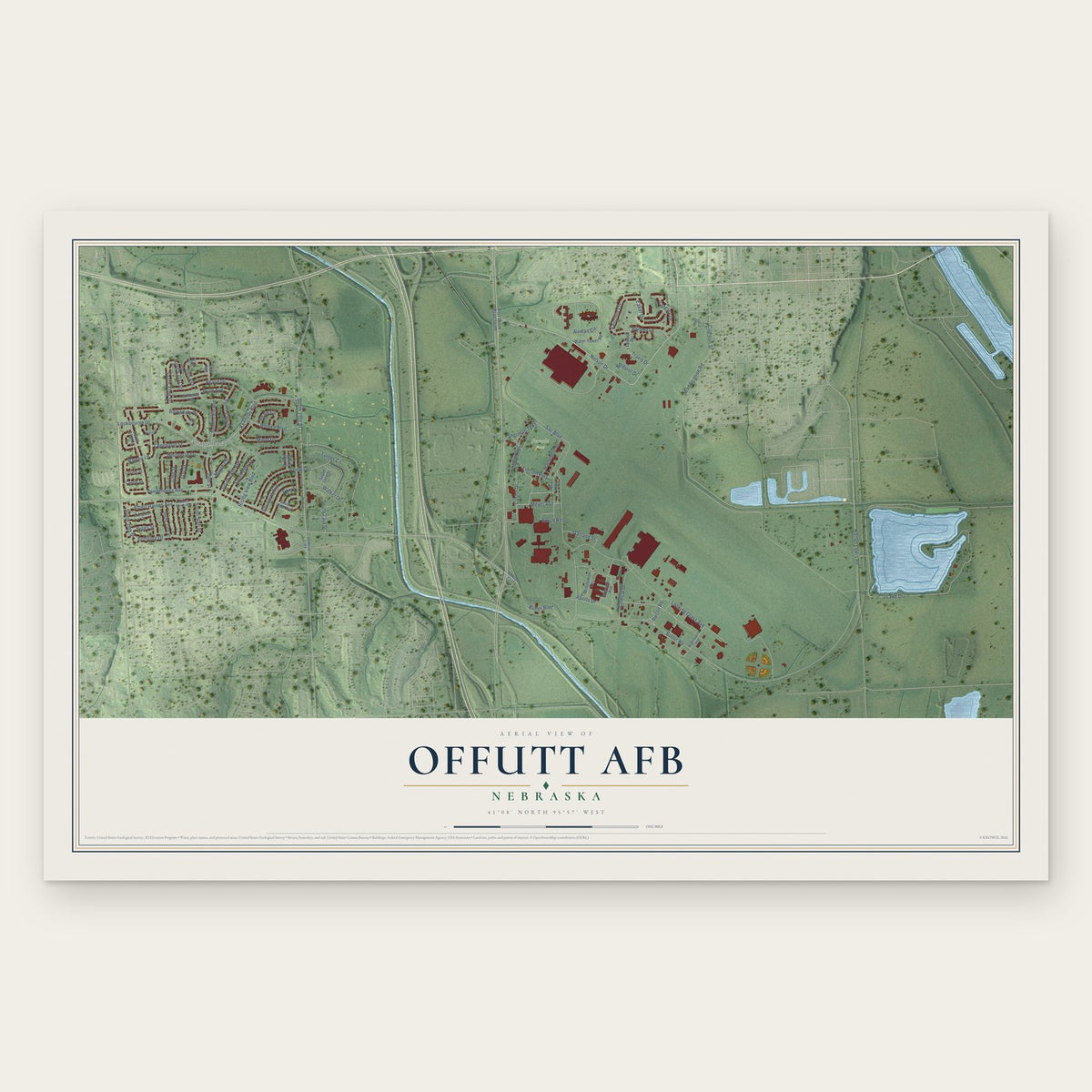 Offutt AFB, Nebraska map print, the full design