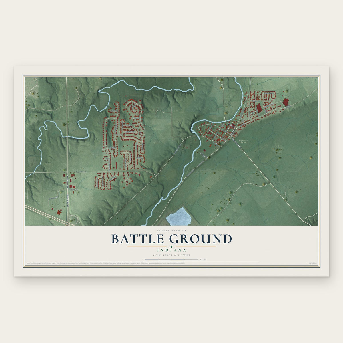 Battle Ground, Indiana map print, the full design