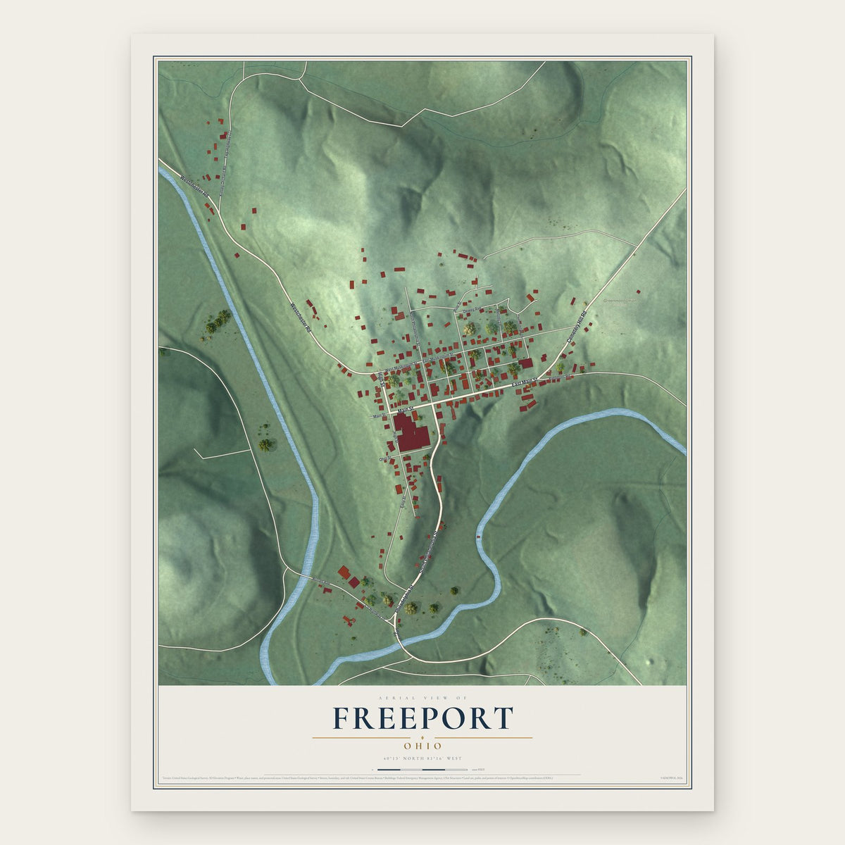 Freeport, Ohio map print, the full design