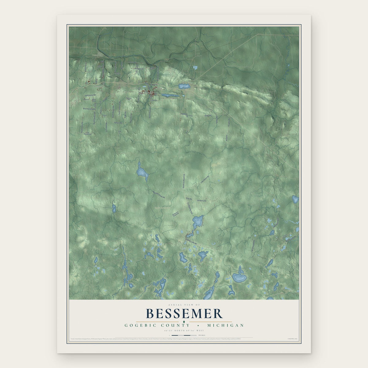 Bessemer, Gogebic County, Michigan map print, the full design