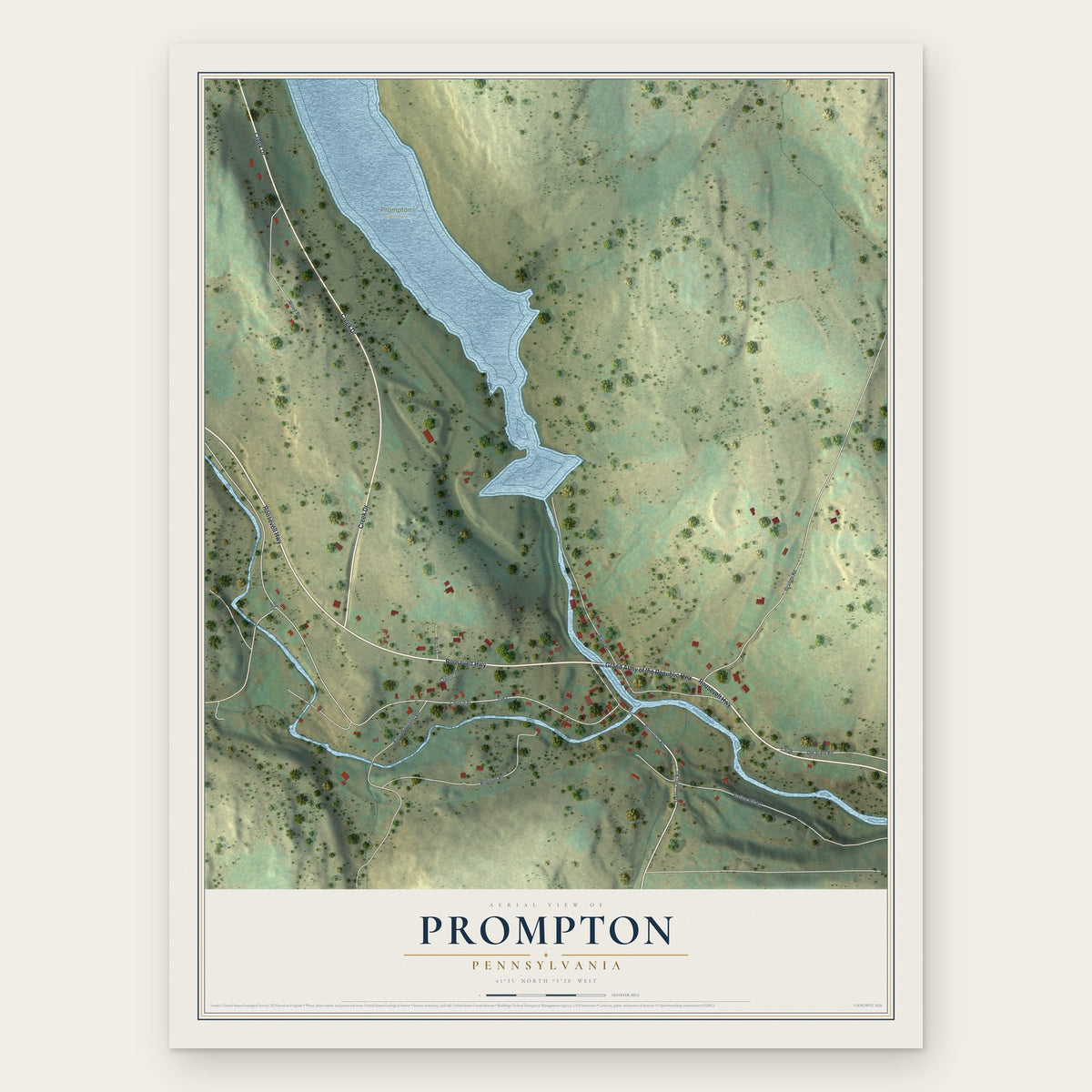 Prompton, Pennsylvania map print, the full design