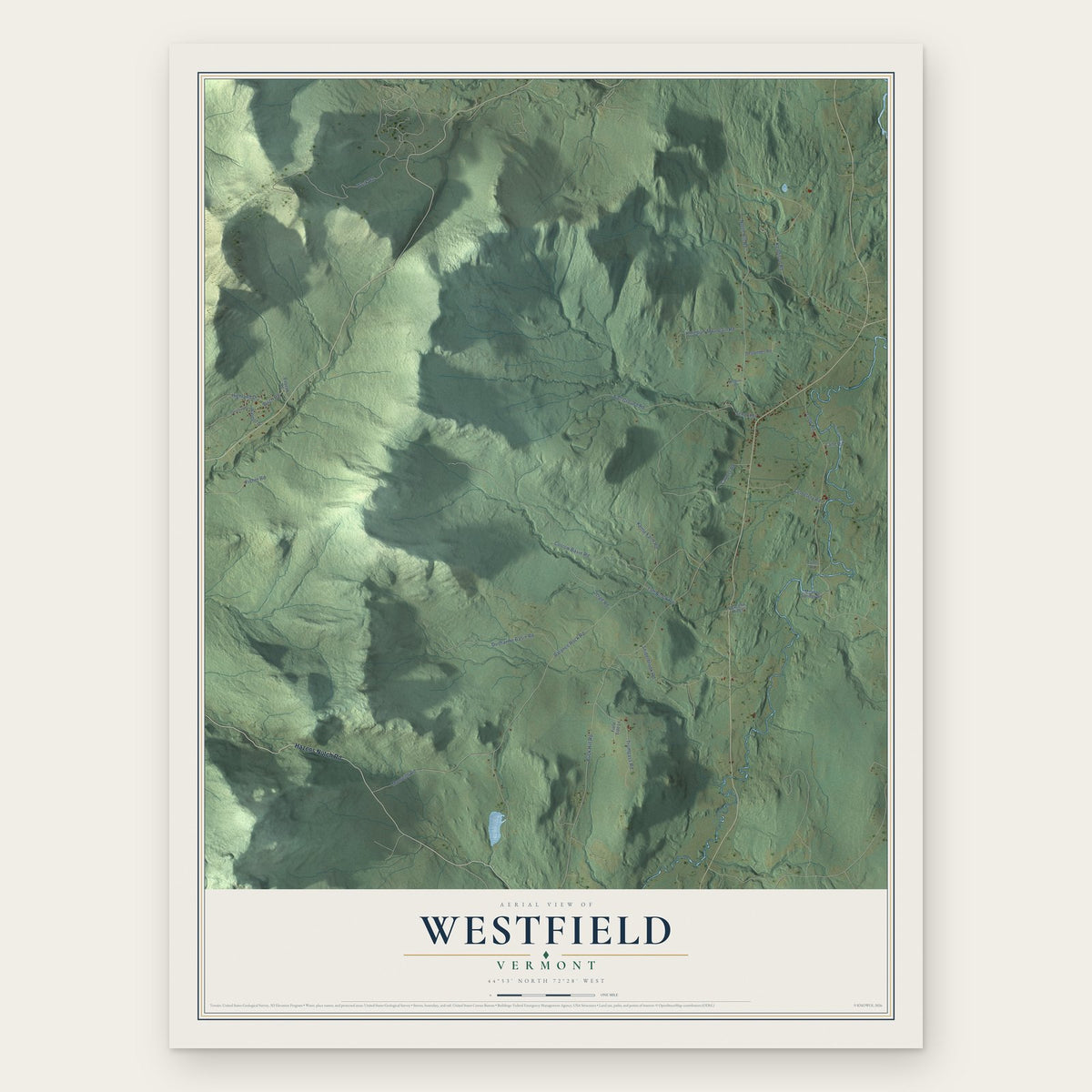 Westfield, Vermont map print, the full design