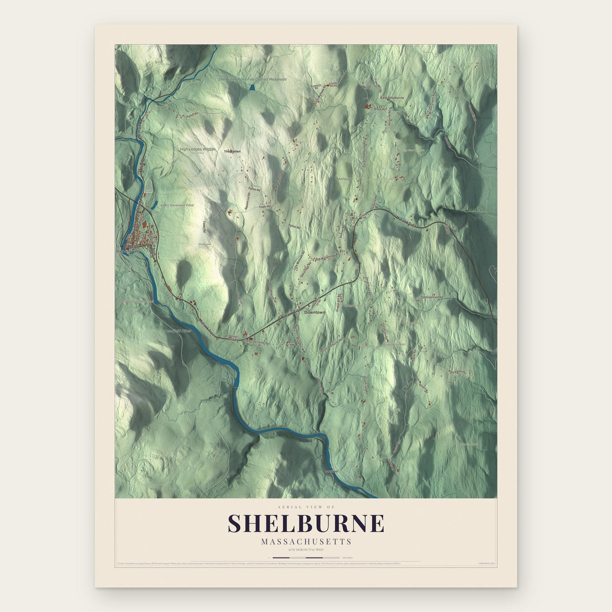 Shelburne, Massachusetts map print, the full design