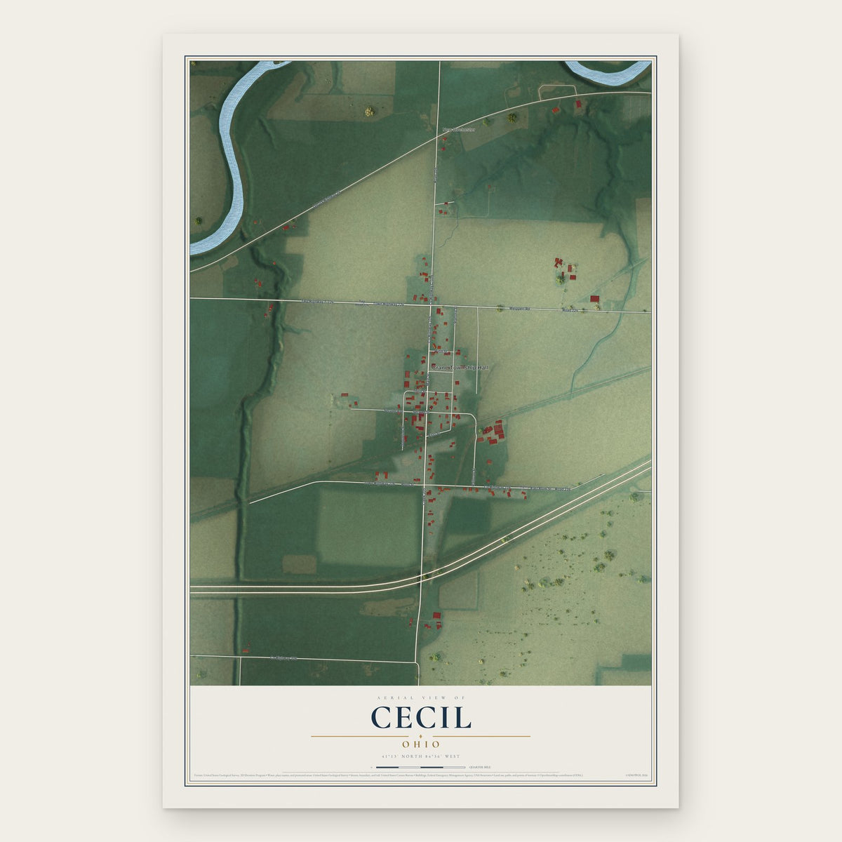 Cecil, Ohio map print, the full design