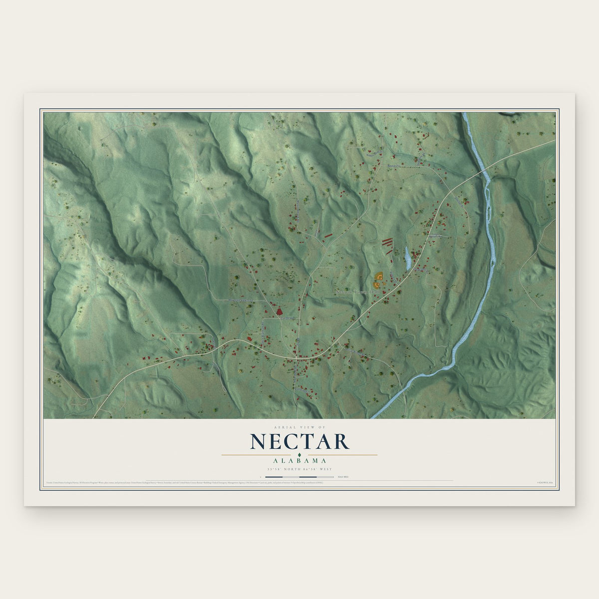 Nectar, Alabama map print, the full design