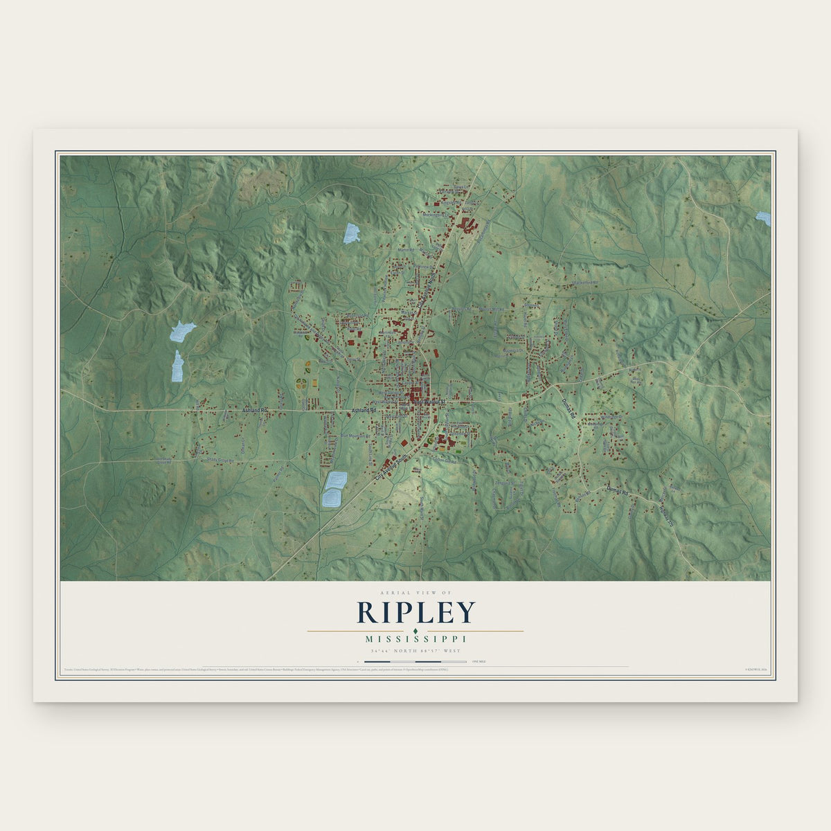 Ripley, Mississippi map print, the full design