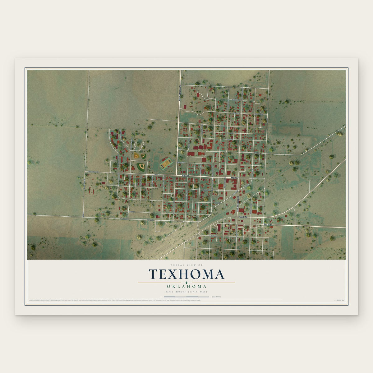 Texhoma, Oklahoma map print, the full design