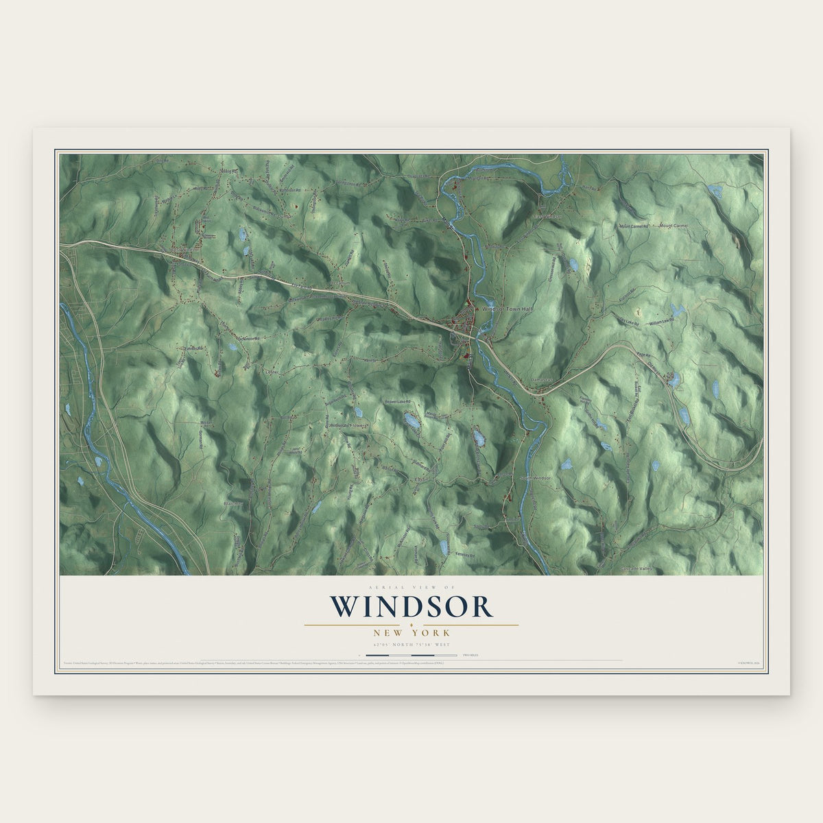 Windsor, New York map print, the full design