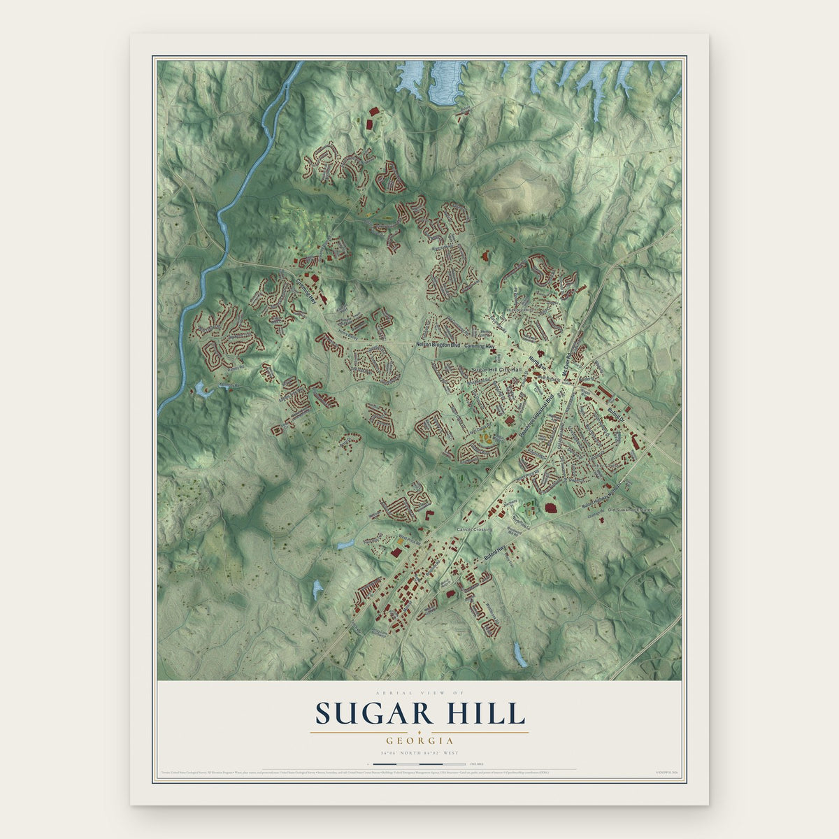 Sugar Hill, Georgia map print, the full design