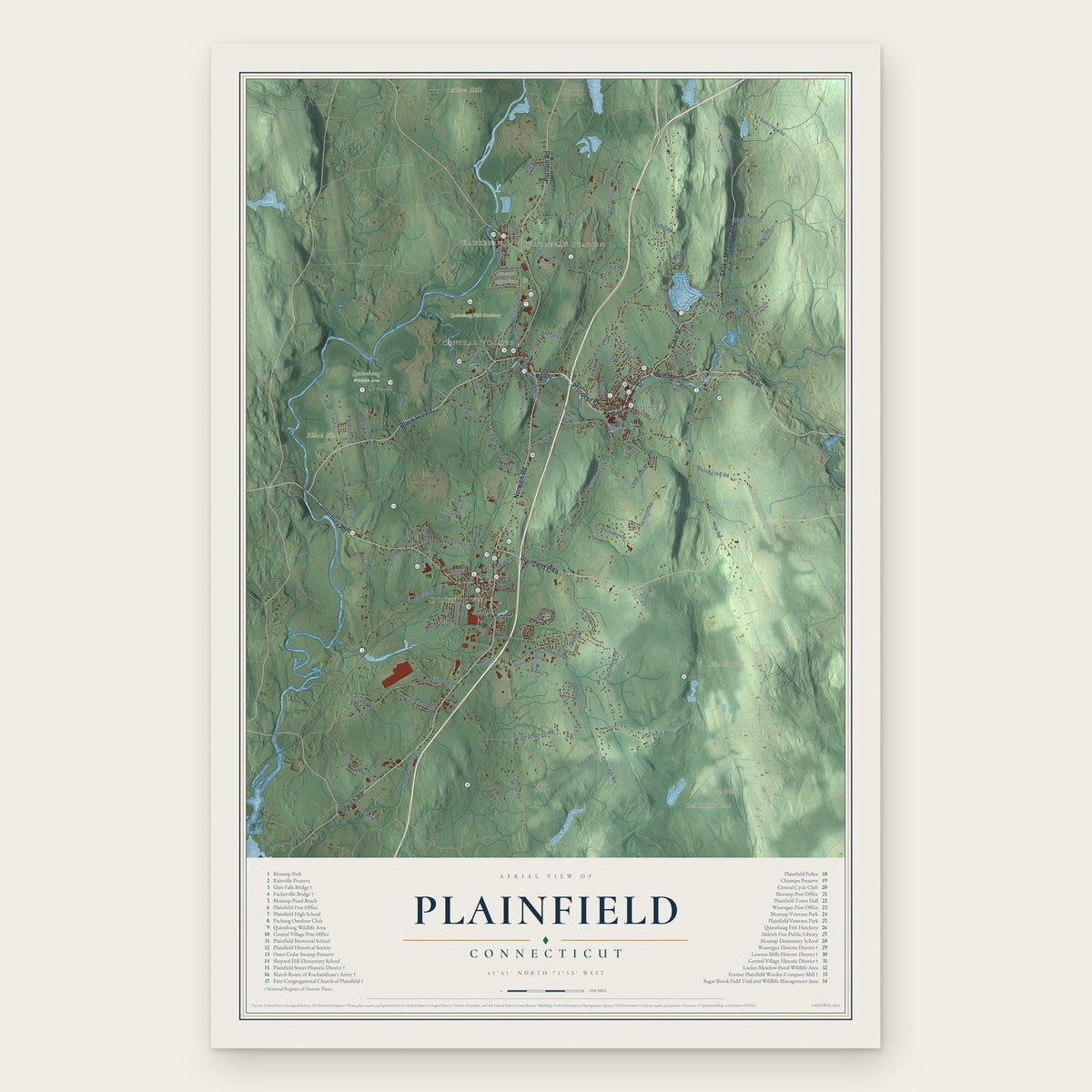Plainfield, Connecticut map print, the full design