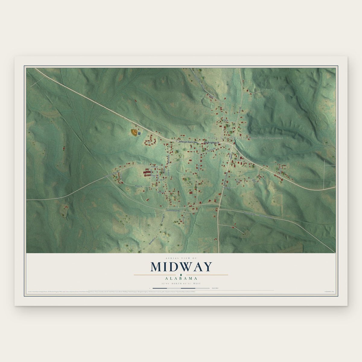 Midway, Alabama map print, the full design