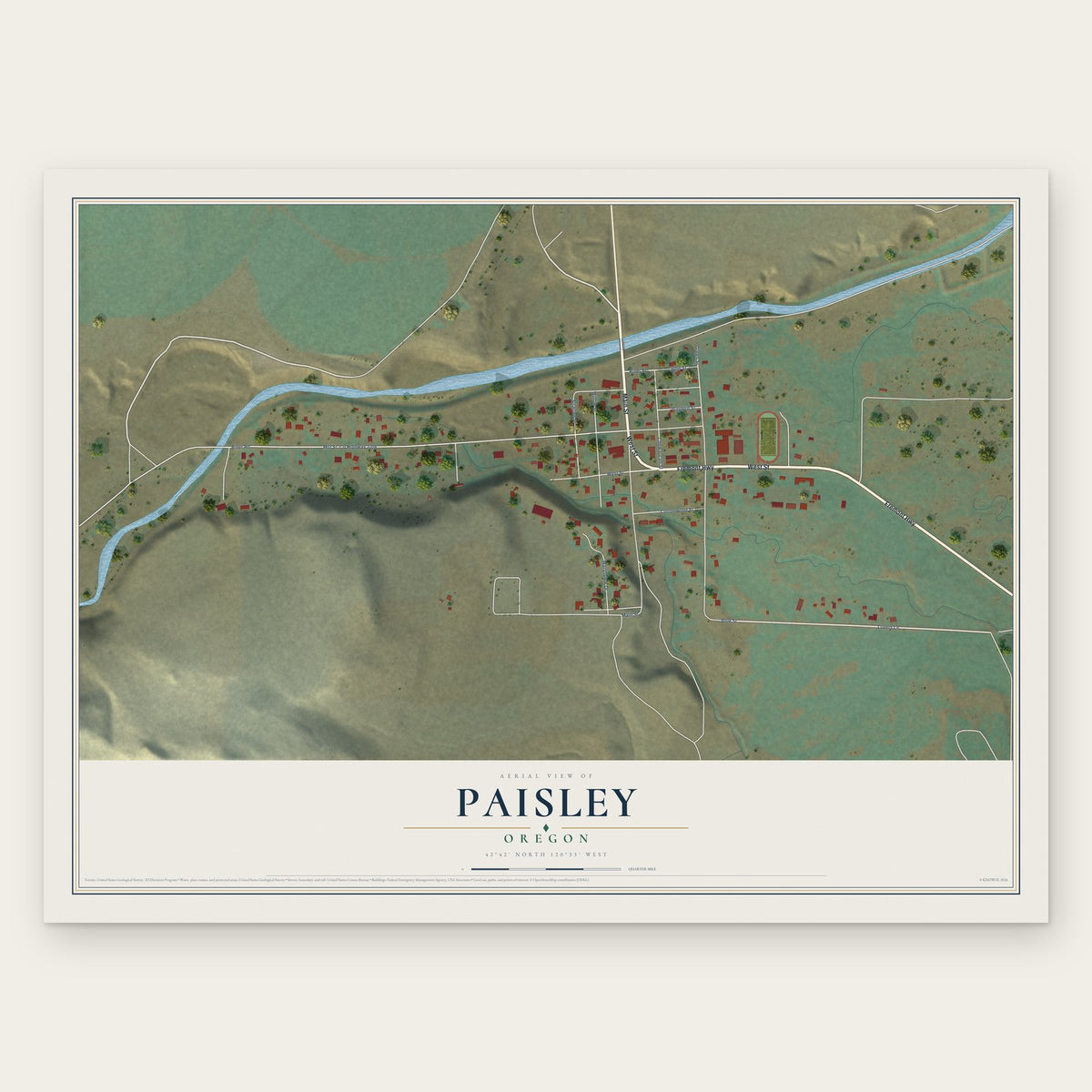 Paisley, Oregon map print, the full design