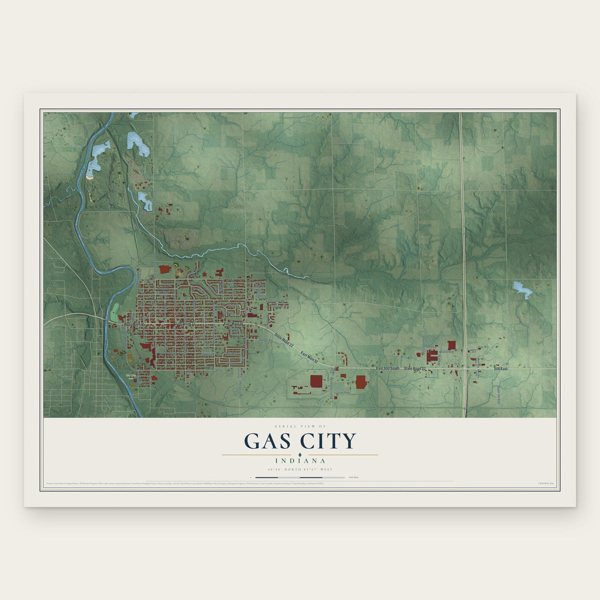 Gas City, Indiana map print, the full design