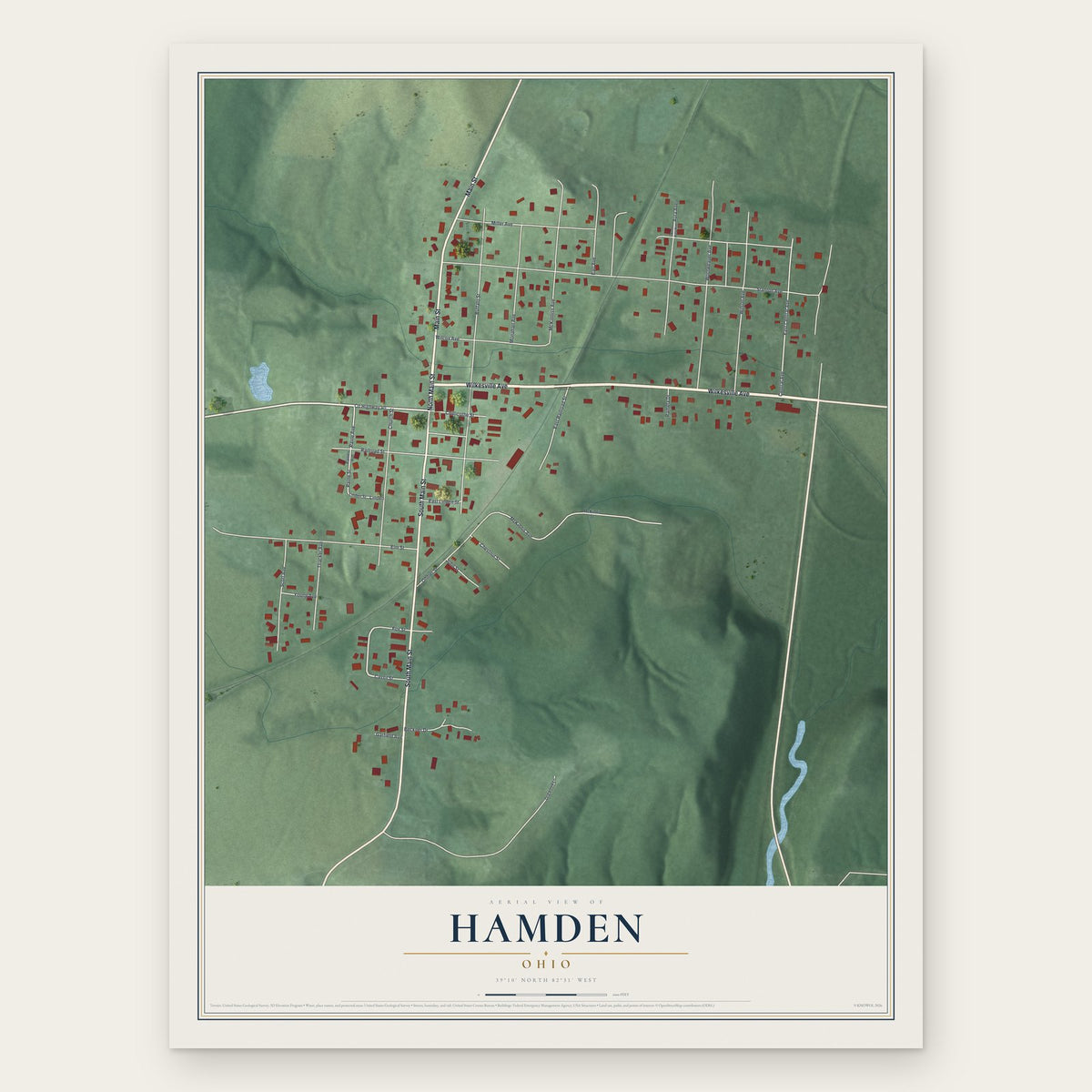 Hamden, Ohio map print, the full design
