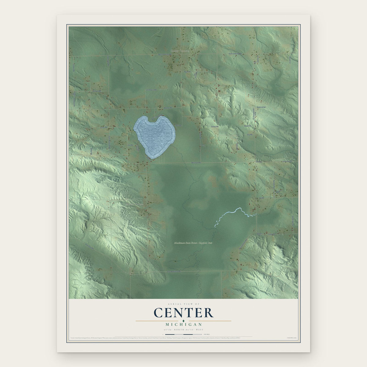 Center, Michigan map print, the full design
