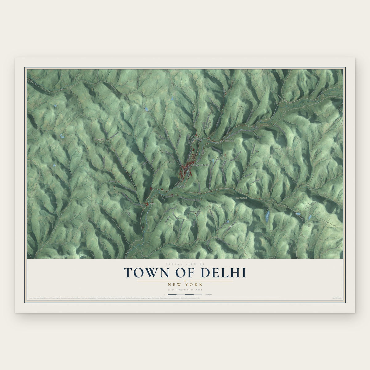 Town of Delhi, New York map print, the full design