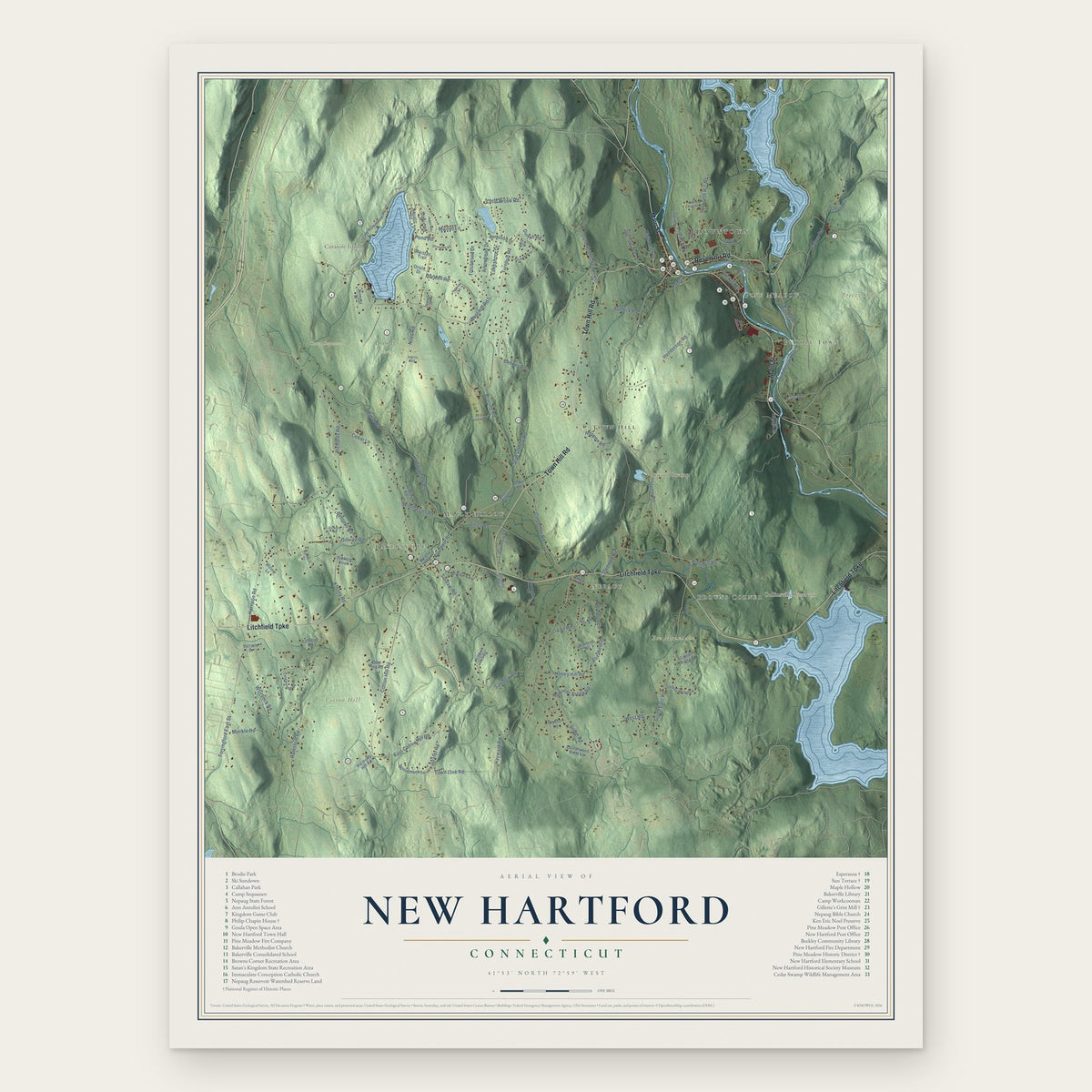New Hartford, Connecticut map print, the full design