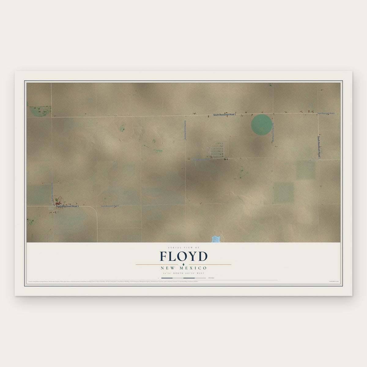 Floyd, New Mexico map print, the full design