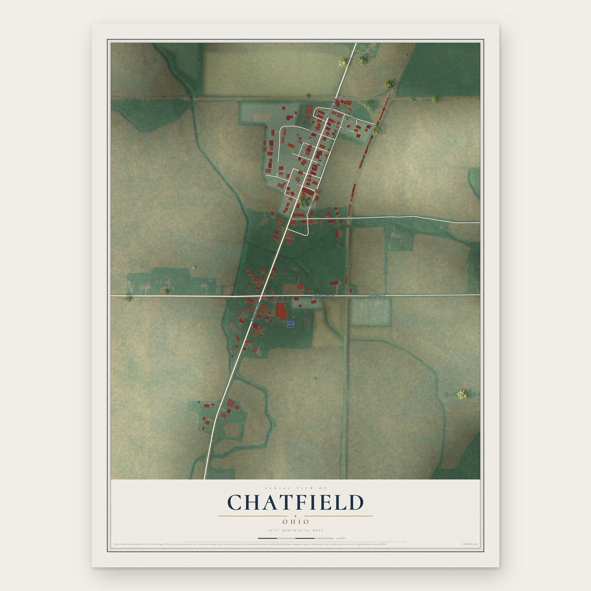 Chatfield, Ohio map print, the full design