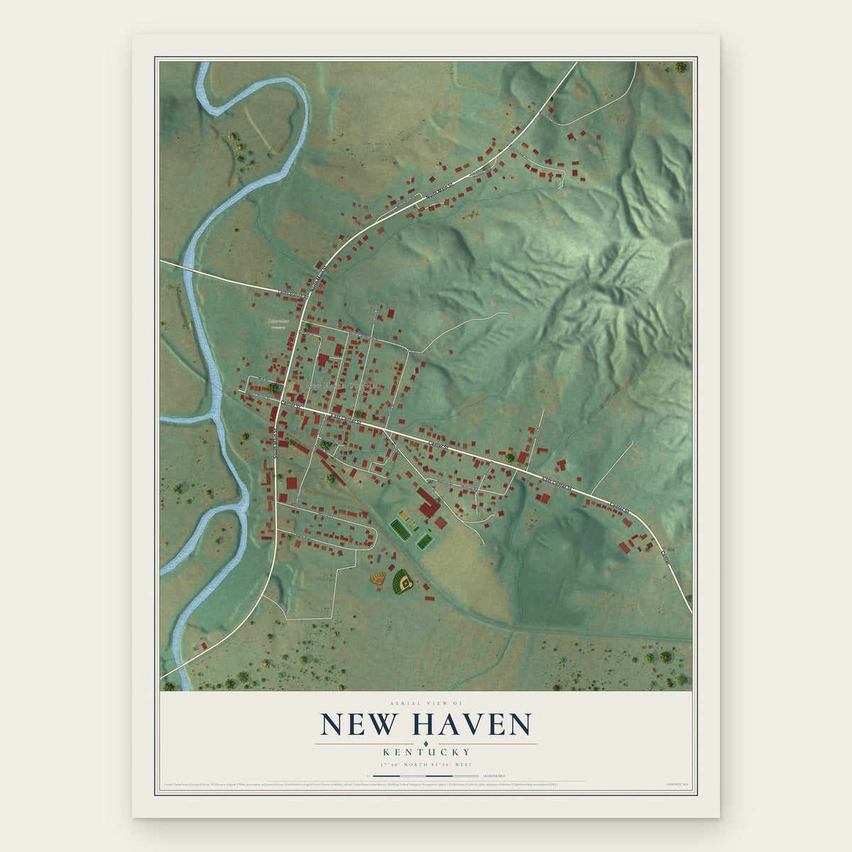 New Haven, Kentucky map print, the full design