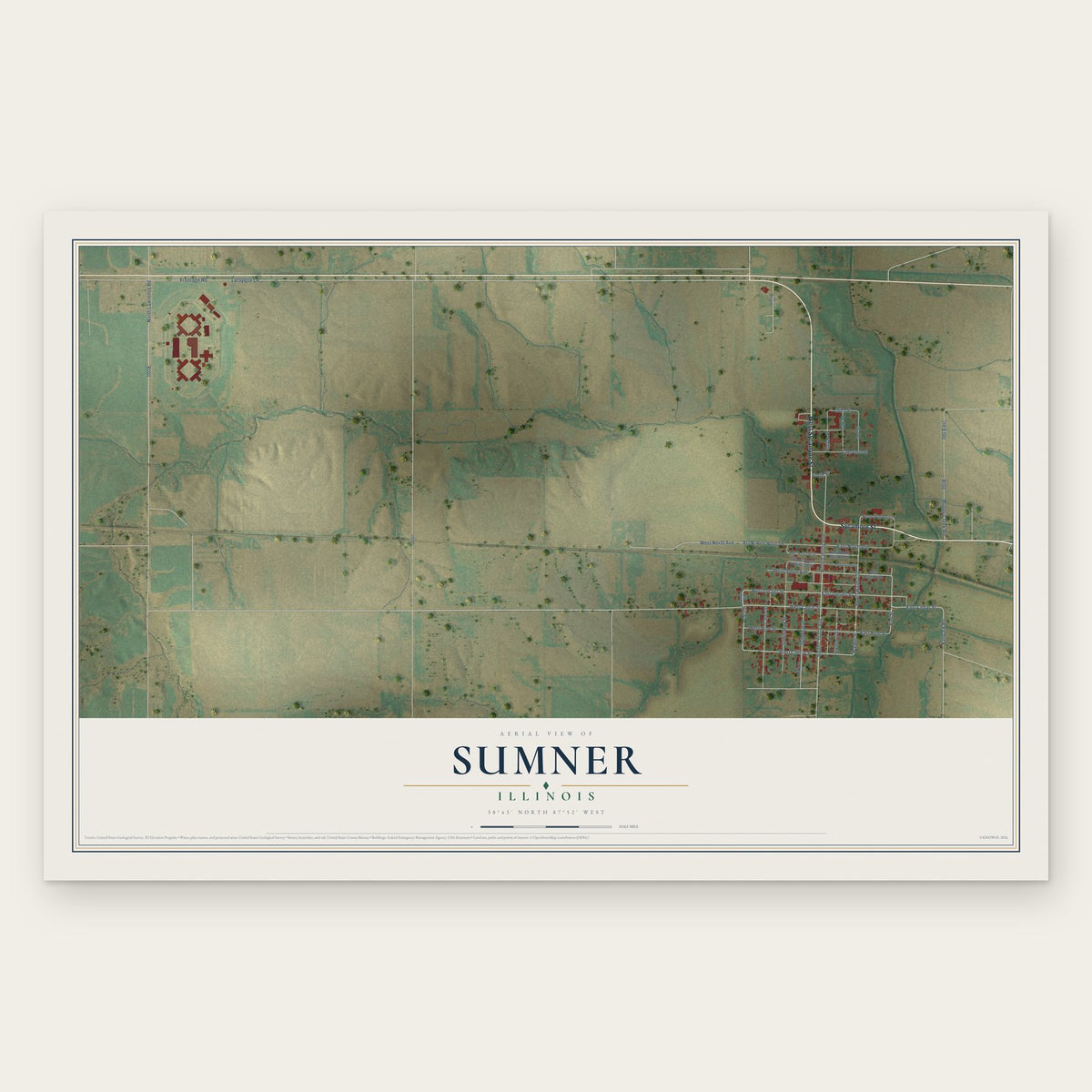Sumner, Illinois map print, the full design